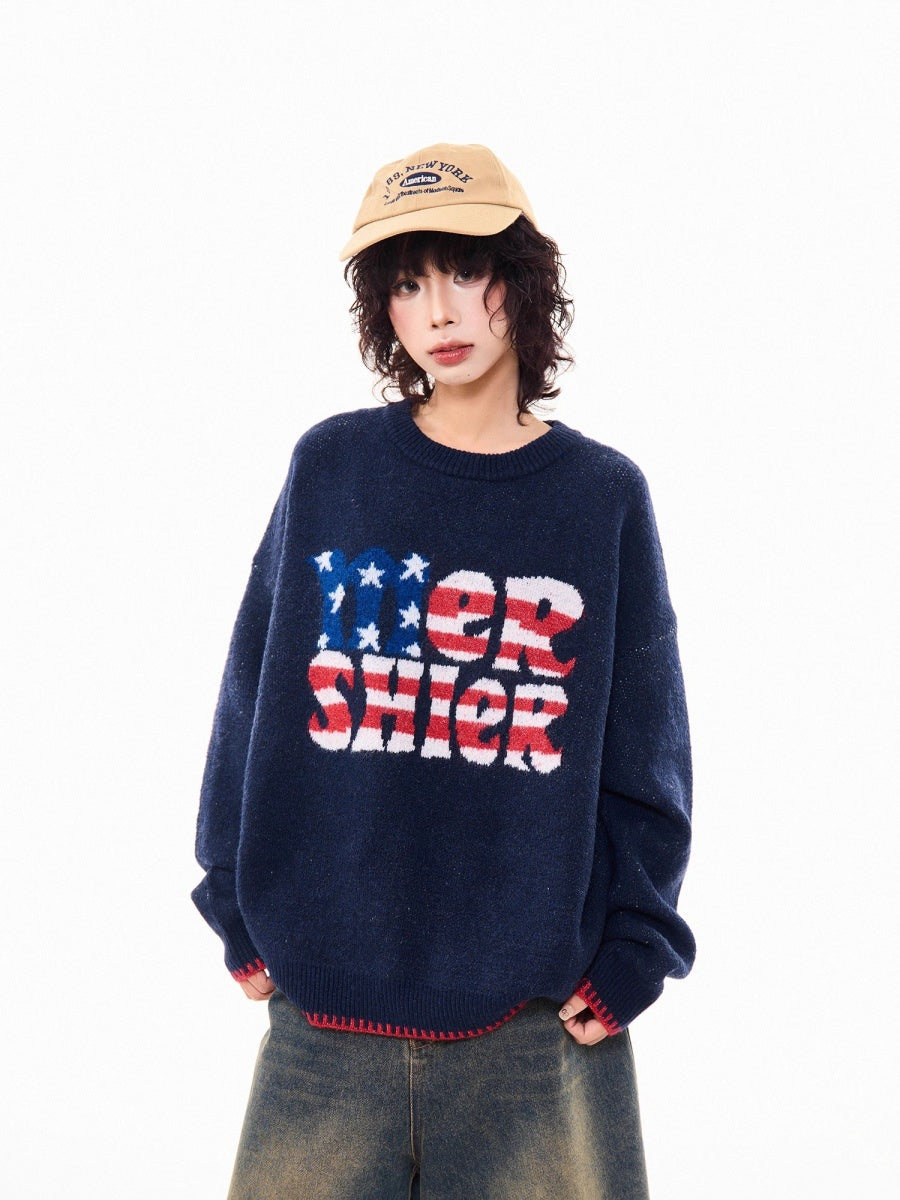 American Retro Letter Knitted Sweater MW10277