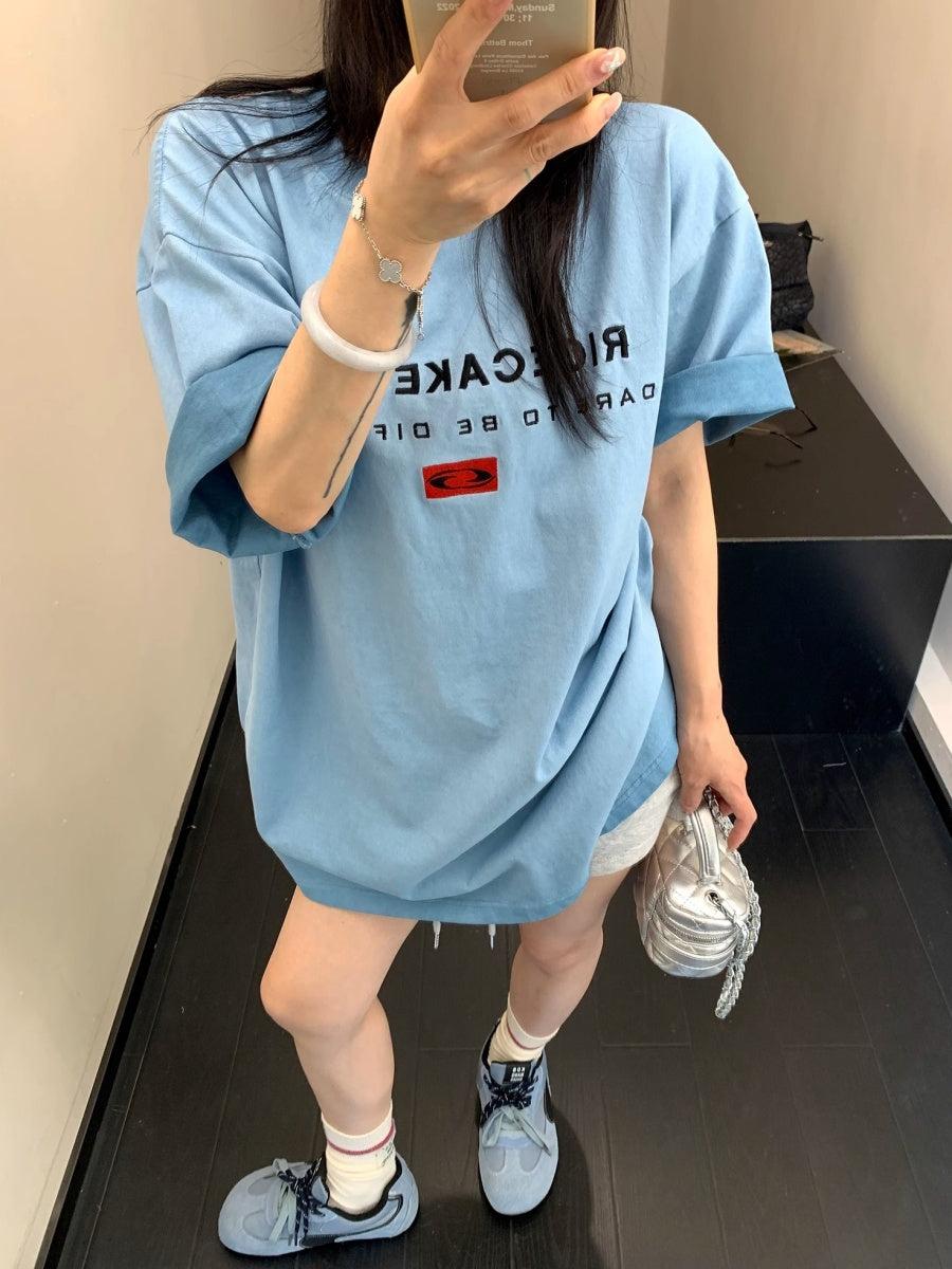 Washed Distressed Embroidered T-shirt MW10184