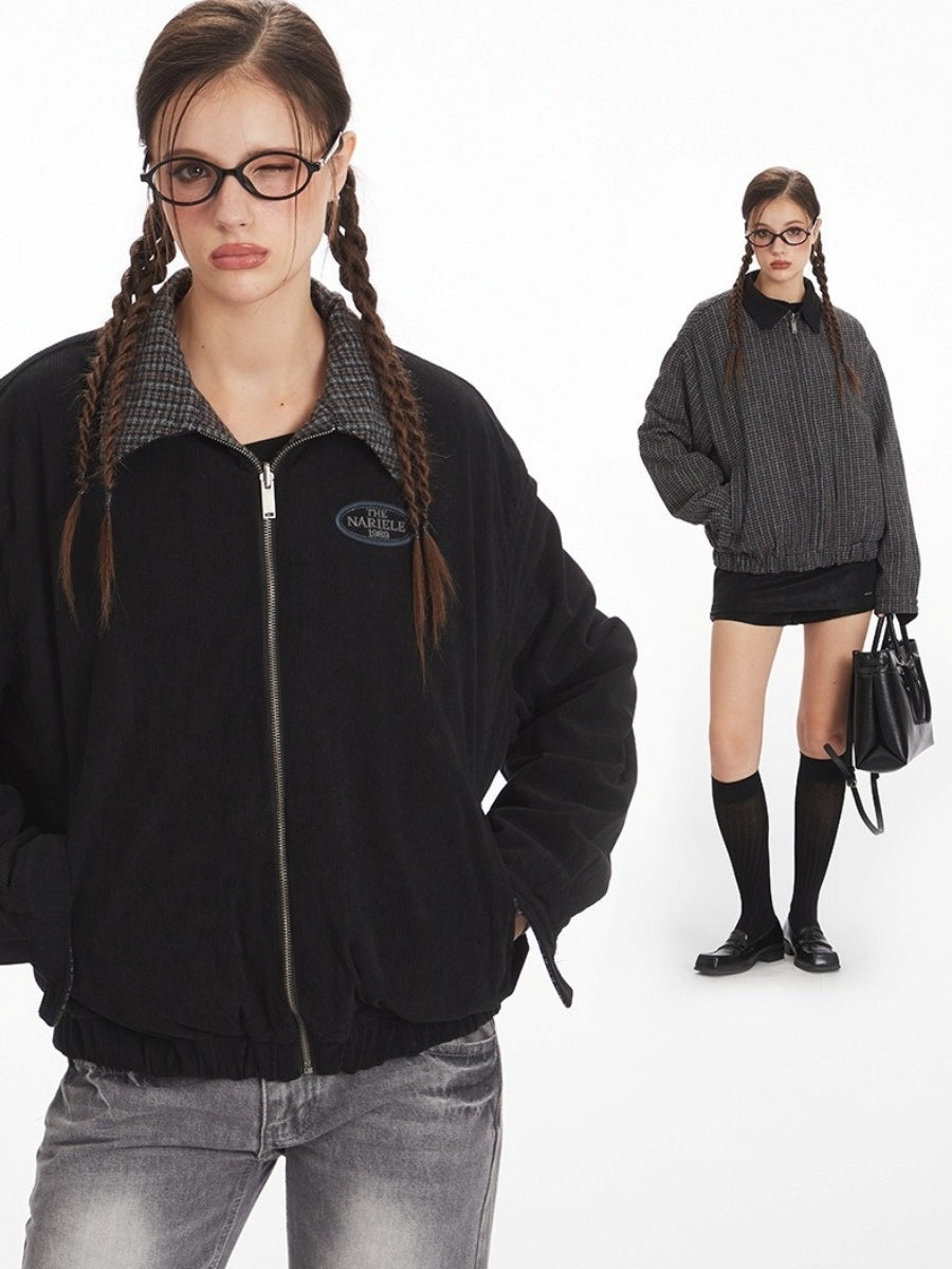 Reversible Contrast Plaid Zip Jacket NR7001