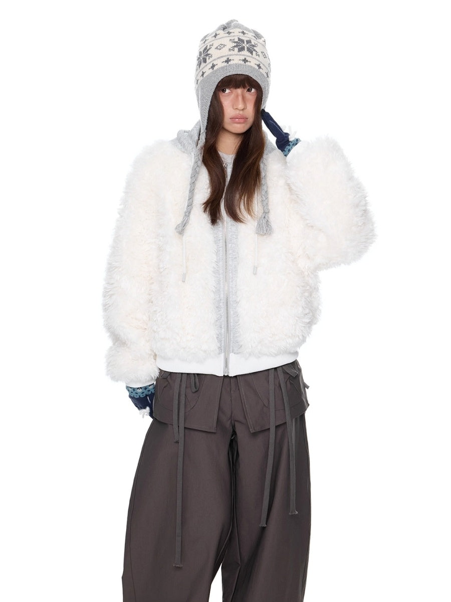 Sweat Hood Patchwork Imitation Fur Parka EZ266