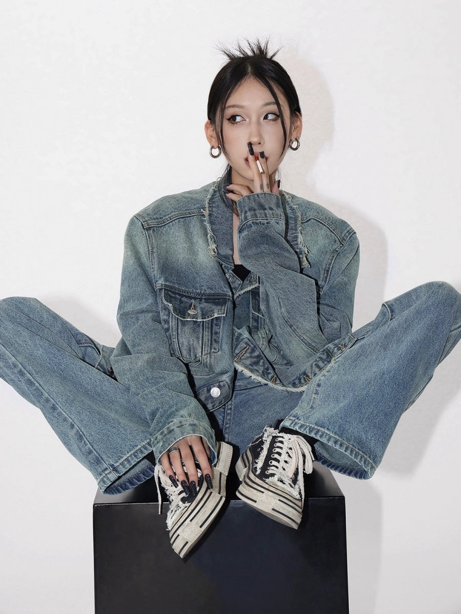 【上下別売り】Vintage Distressed Denim Jacket & Jeans Set-up AC7018