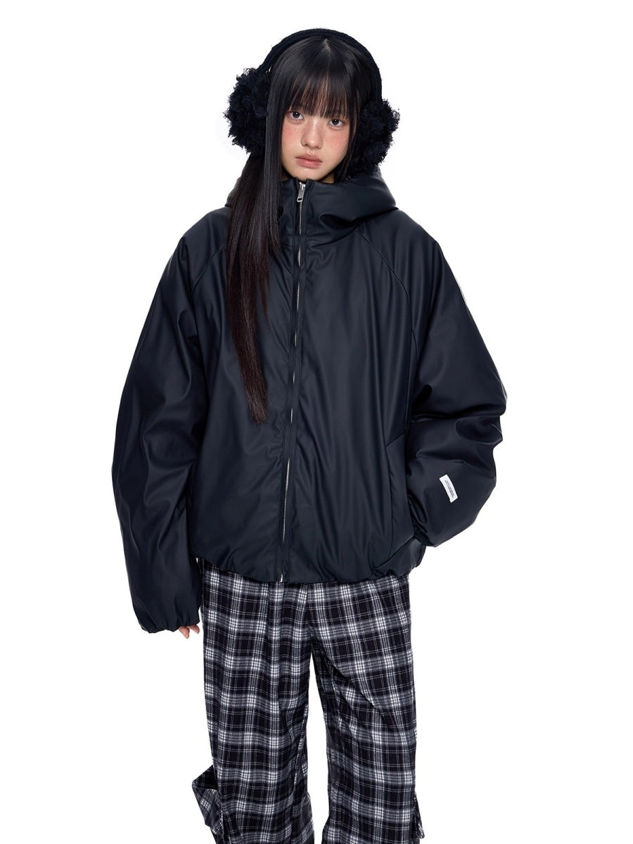 PU Leather Basic Hooded Jacket EZ254