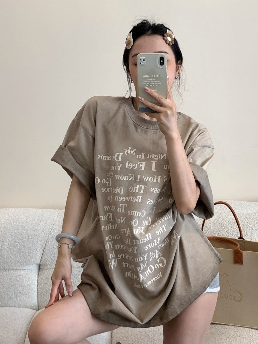Wash Distressed Print Oversize T-Shirt MW10182