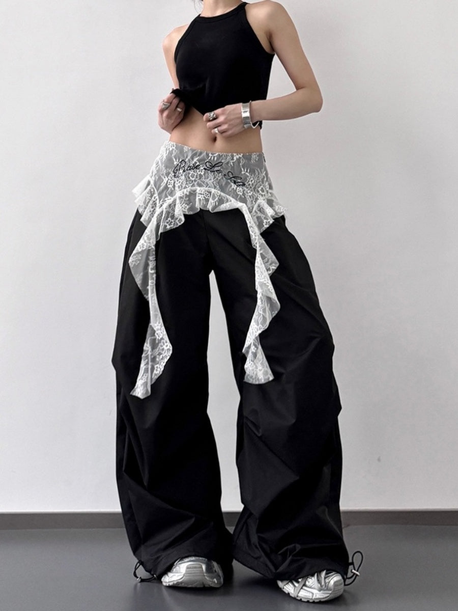Lace Splicing Wide-Leg Pants ZO1007