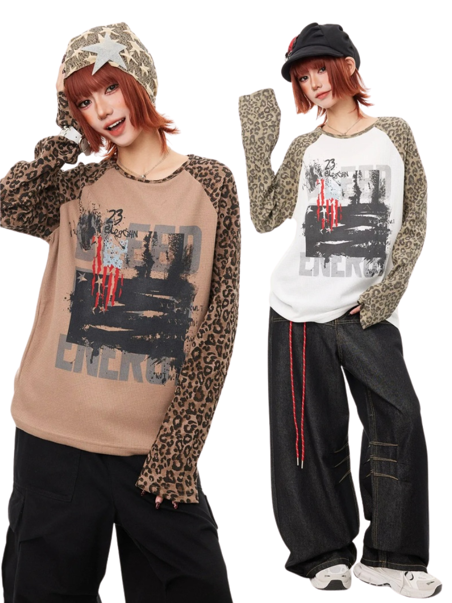 レオパードスリーブ ヴィンテージプリントTシャツ MW10424