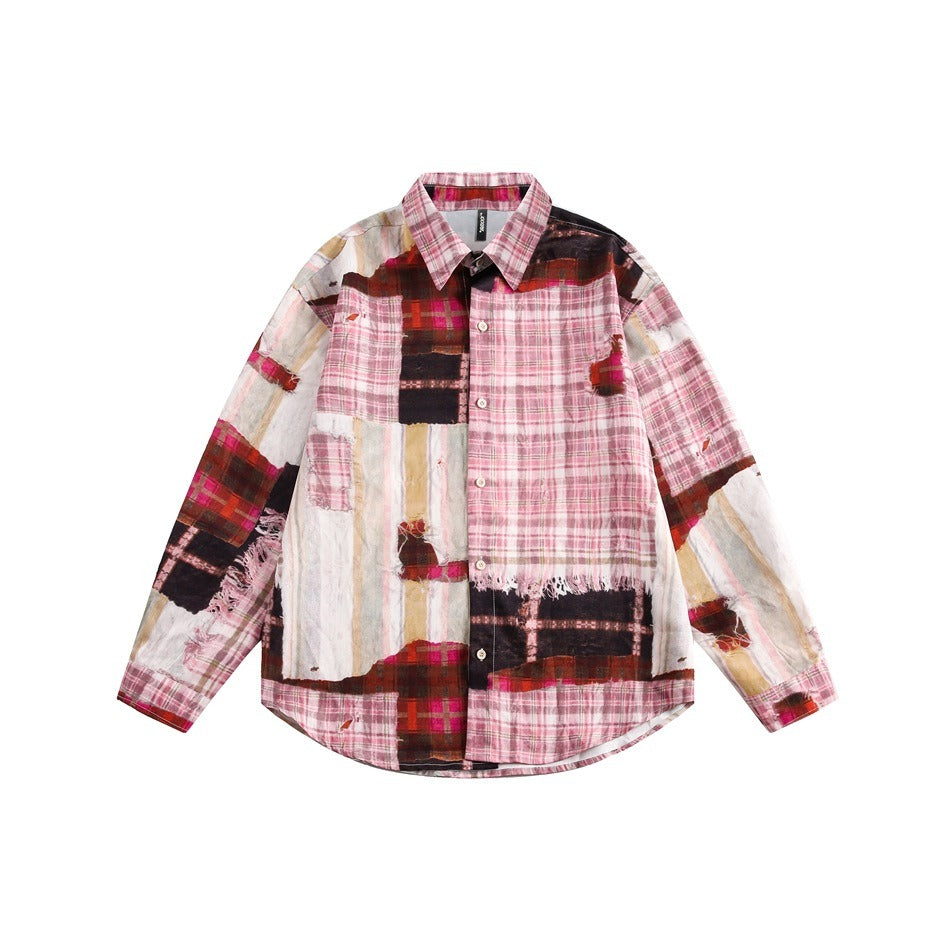 Irregular Plaid Long Sleeve Shirt BX009