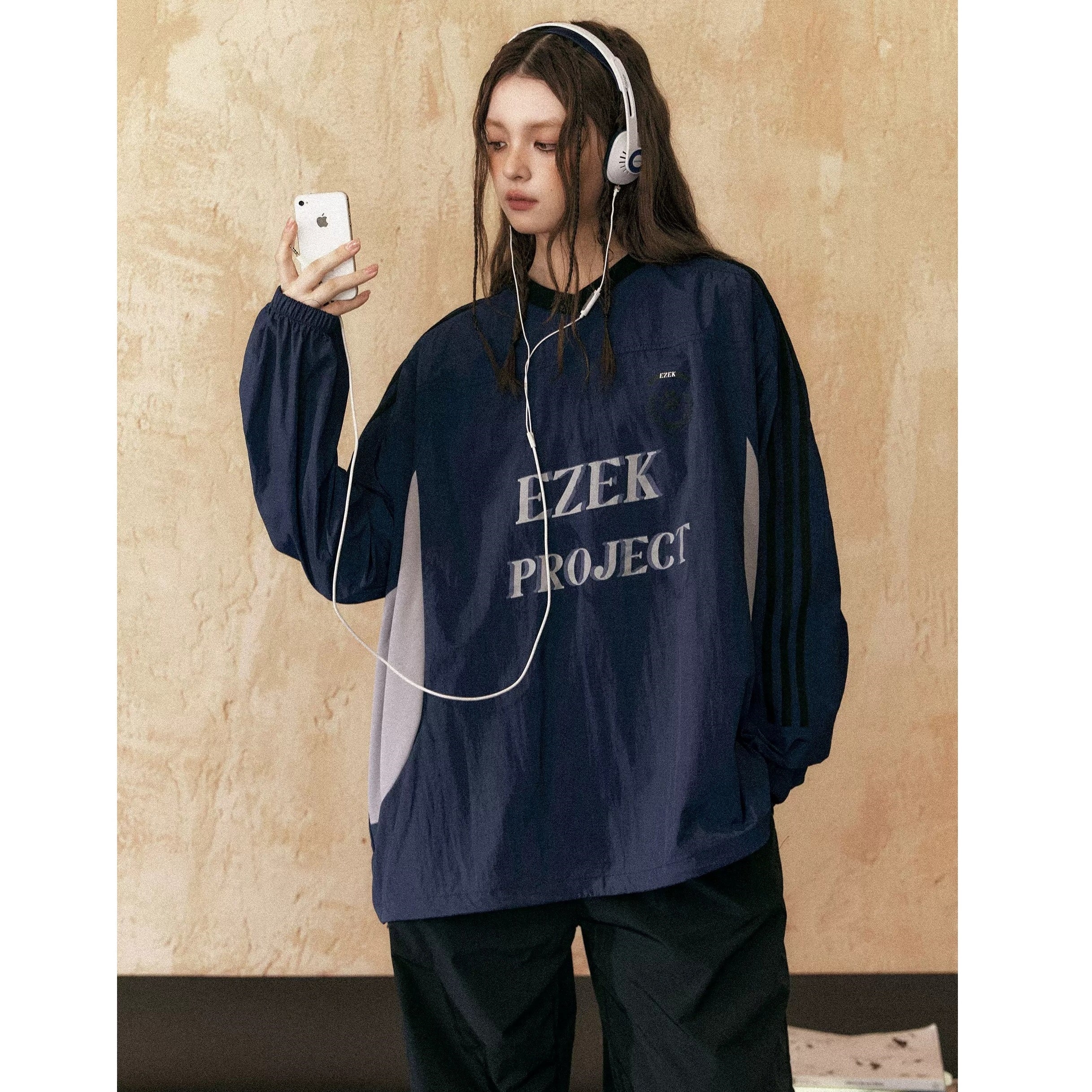 Functional Style Color-block V-neck Loose Pullover EZ156