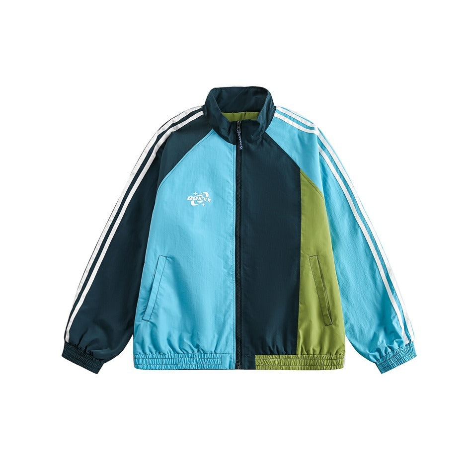 Color-Blocked Stand Collar Track Jacket BX008