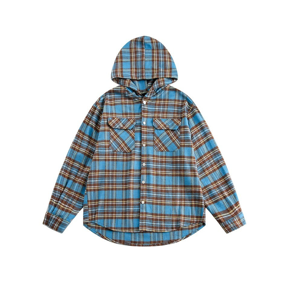 Retro Hooded Plaid Casual Shirt BX004