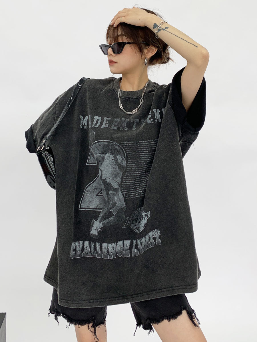 blurry print washed distressed T-shirt ME011