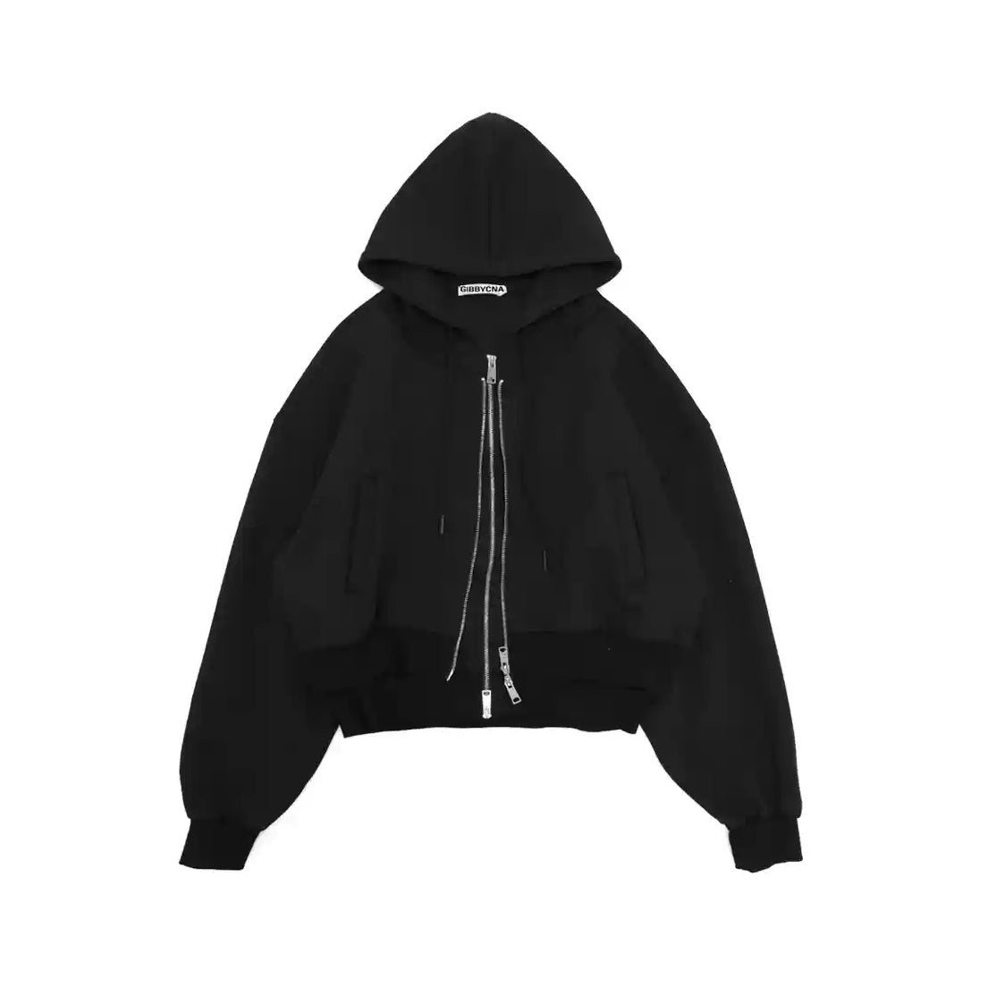 Fake Layered Design Wide Short Zip Hooded Parka GB7005