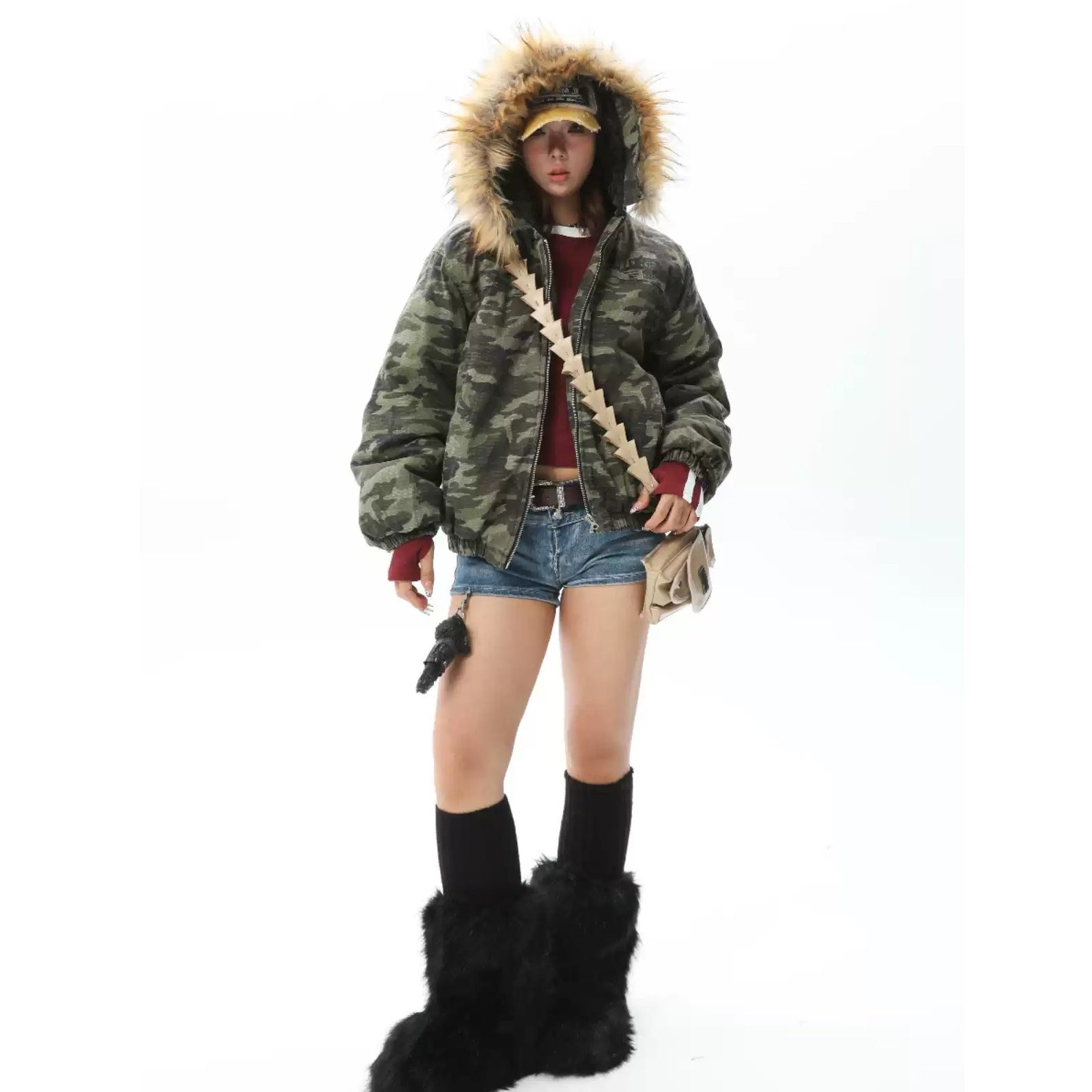 Camouflage Fur Collar Hooded Padded N2B Jacket XO007