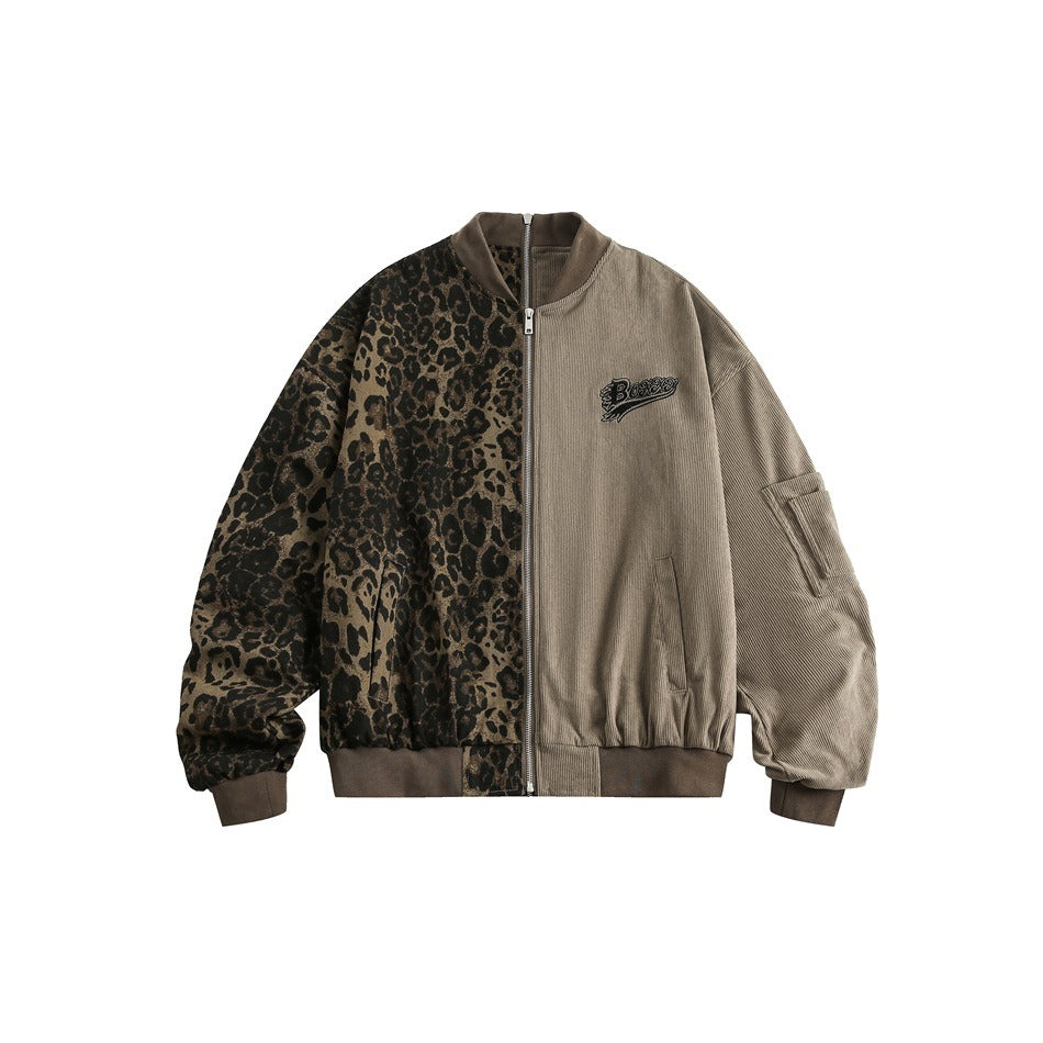 Loose Leopard & Camouflage Print Half Stitching Casual MA1 Jacket BX005