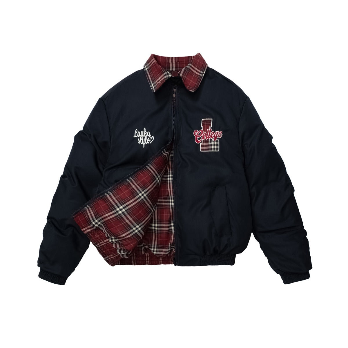 Plaid Lapel Reversible Zip-Up Padded Jacket MW9622