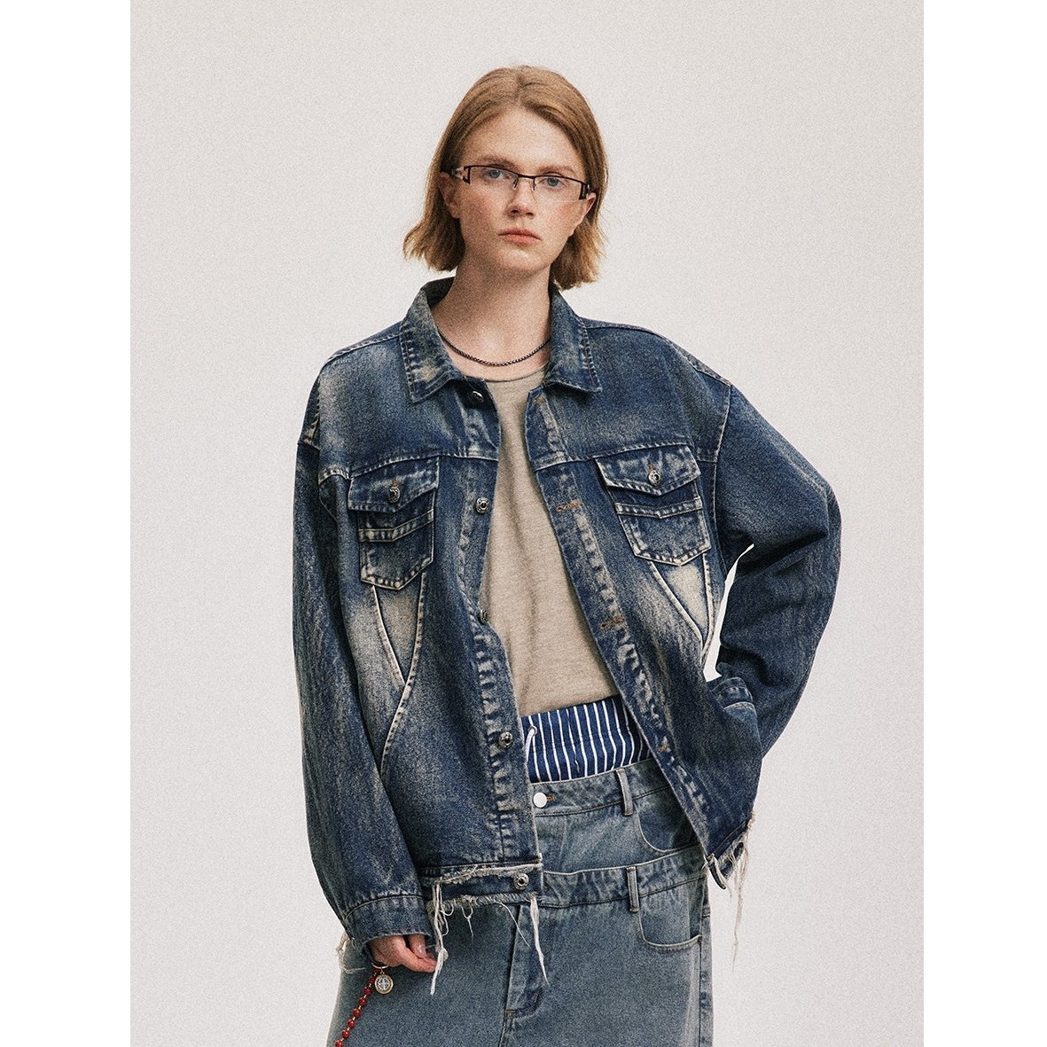 Row Edge Heavy Wash Loose Denim Jacket BX003