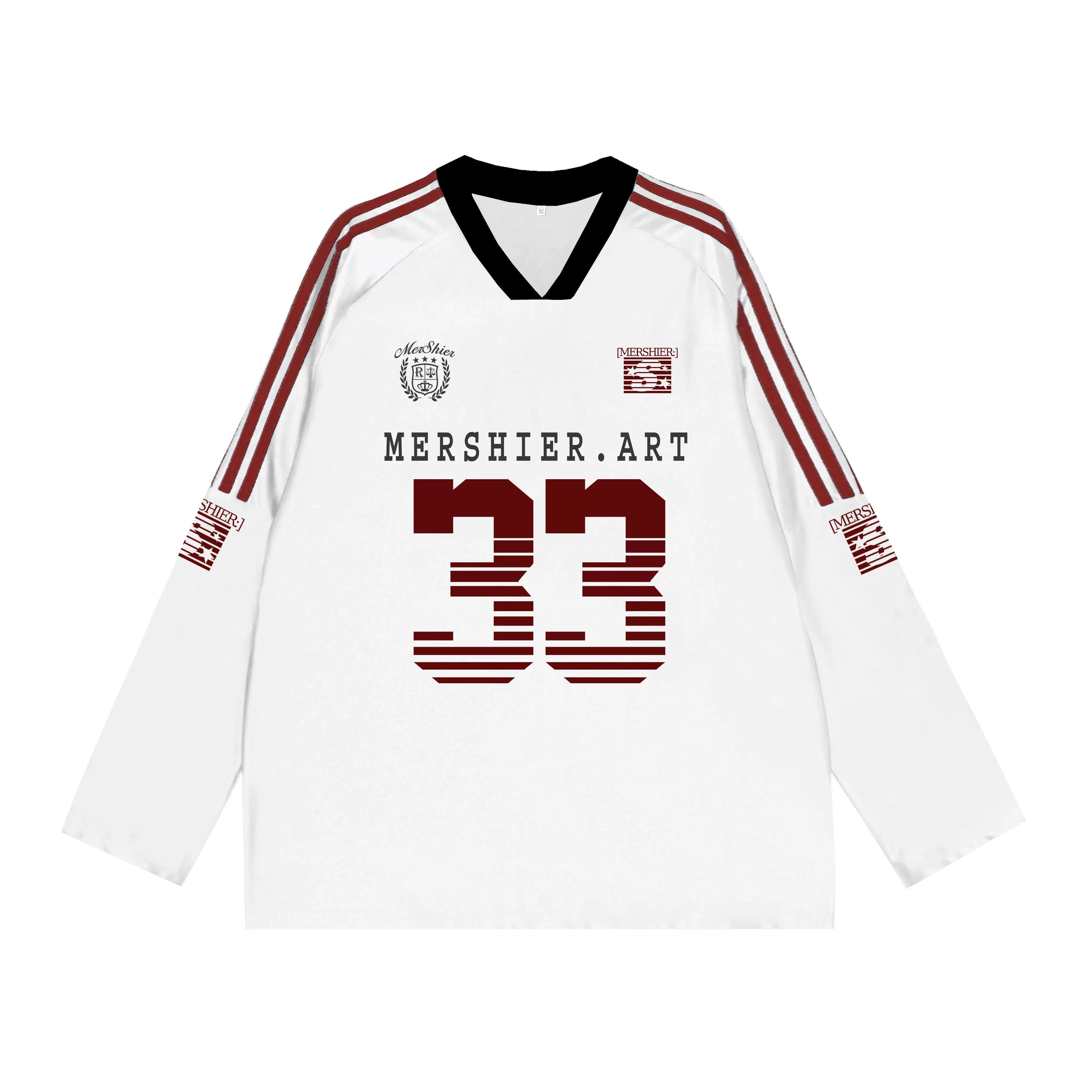 V-neck Sports Style Jersey Long-sleeved T-shirt MW9285