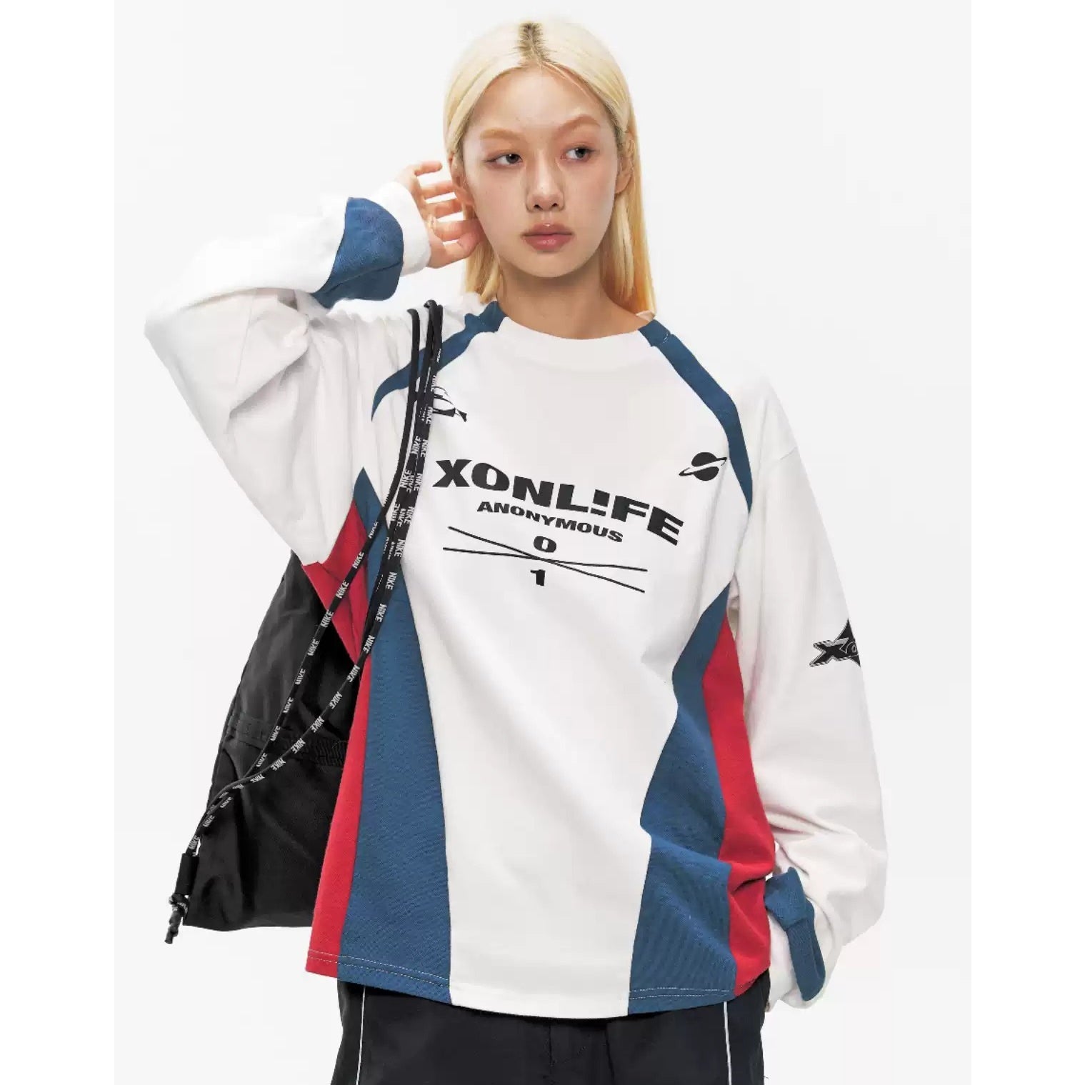 Contrast Paneled Letter Print Long Sleeve T-Shirt XO004