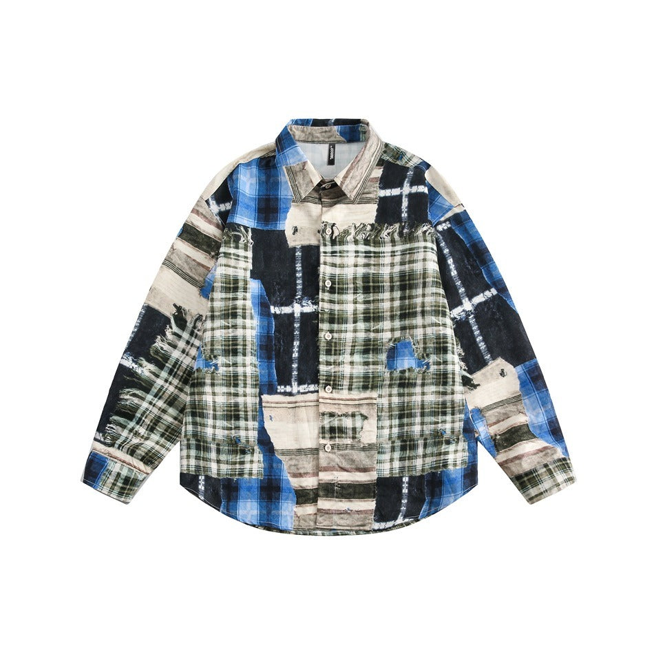 Irregular Plaid Long Sleeve Shirt BX009