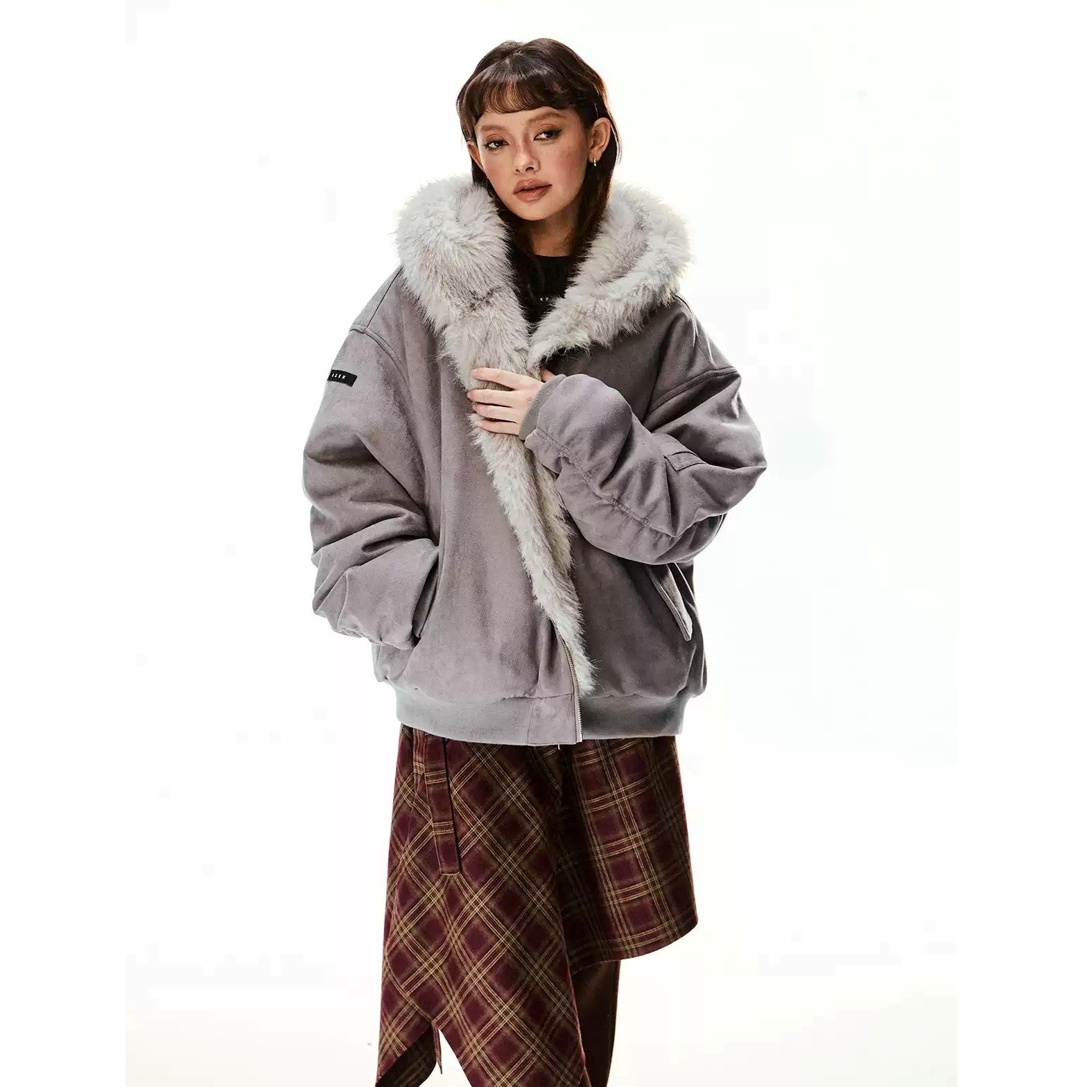 Reversible Fake Fur Hooded Jacket EZ221