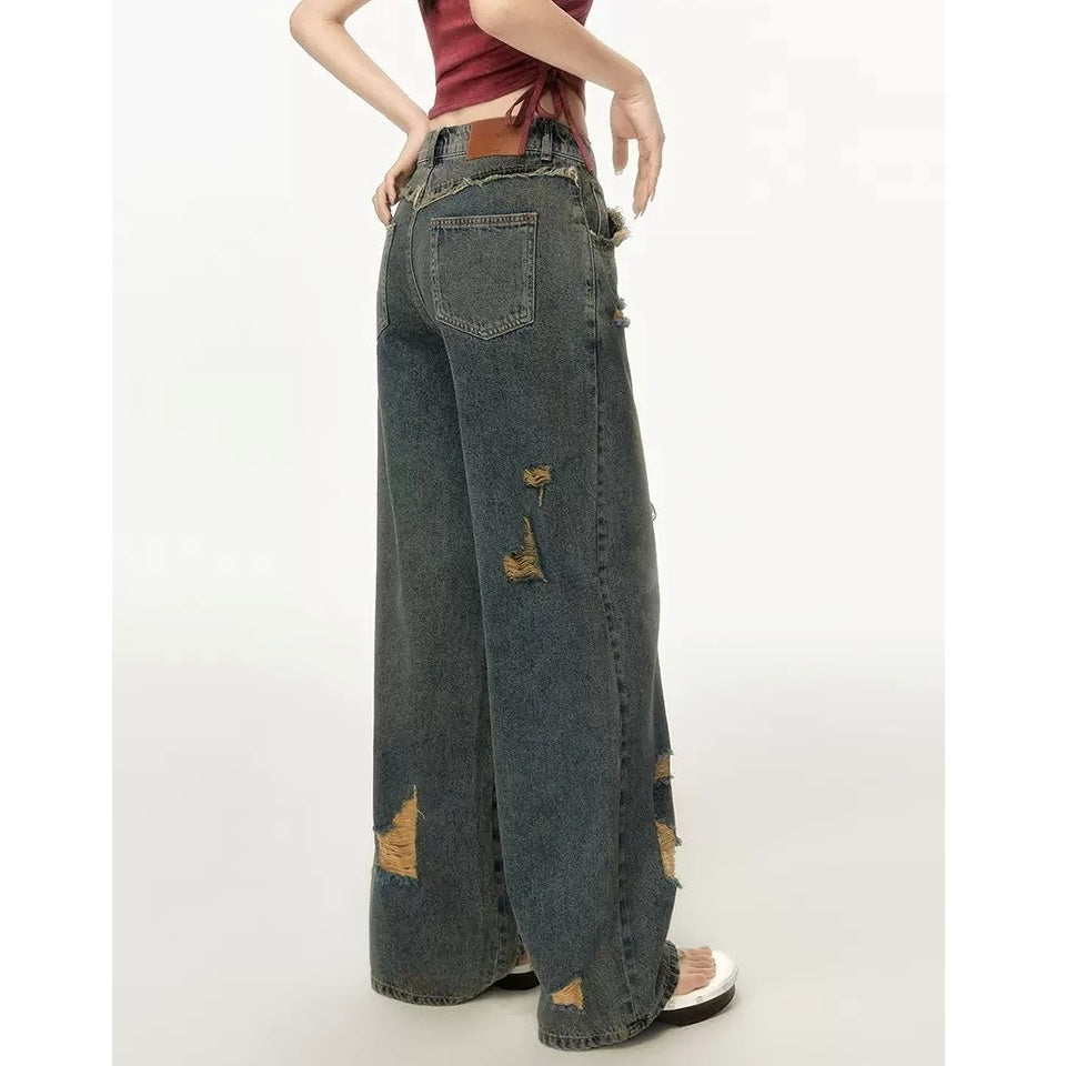 Contrast Color Heart Patchwork Straight Loose Jeans EP1005