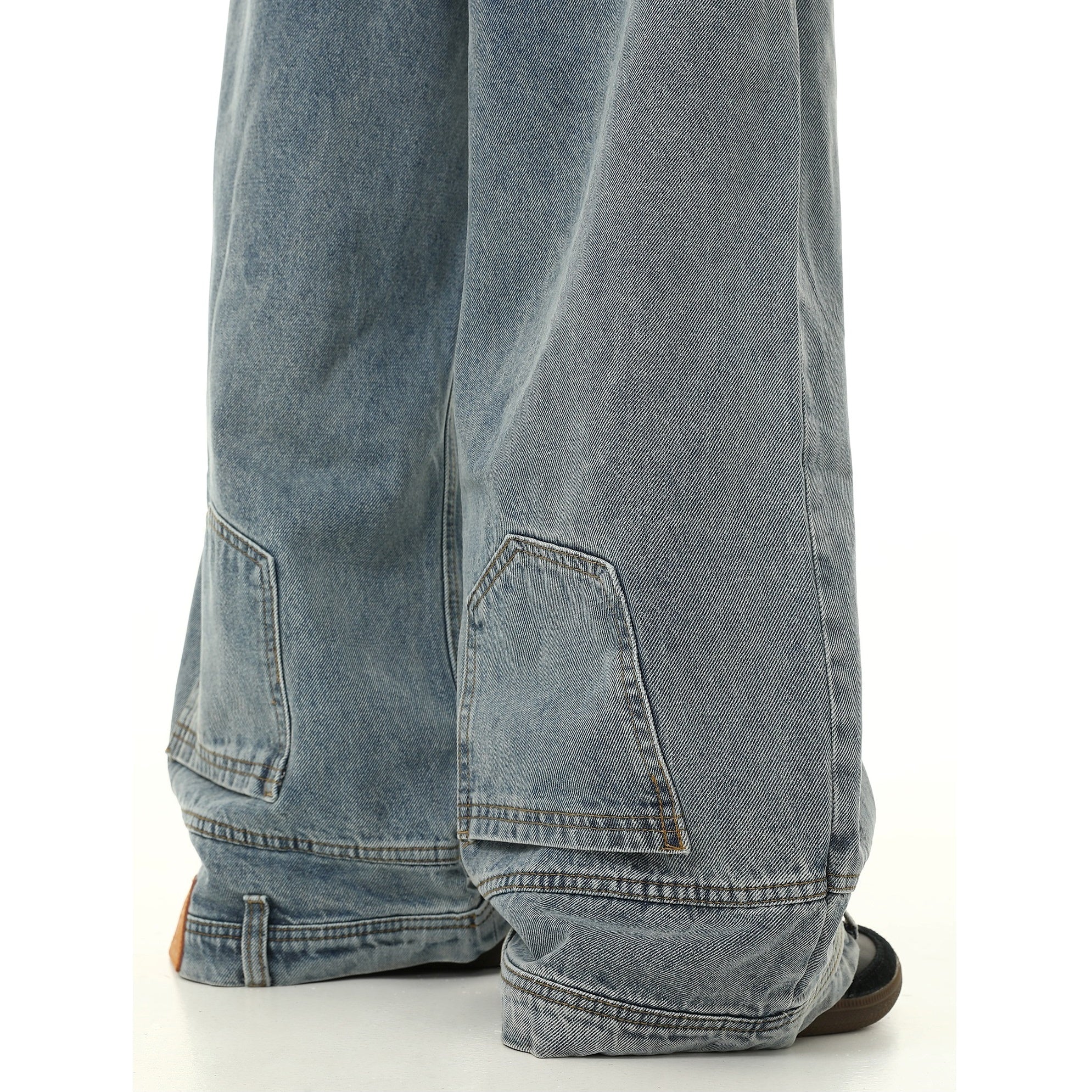 Washed Wide-legged Design Denim Pants HG7028