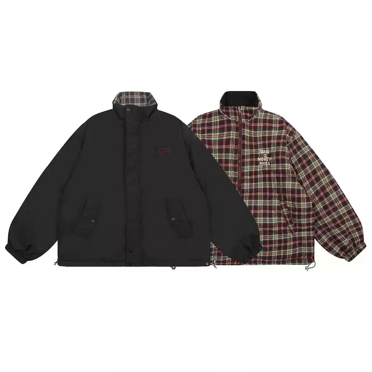 Unisex Plaid Reversible Padded Jacket MW9705