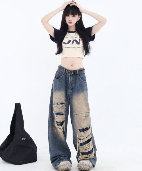 데미지 버기 데님 팬츠 PT7011 
