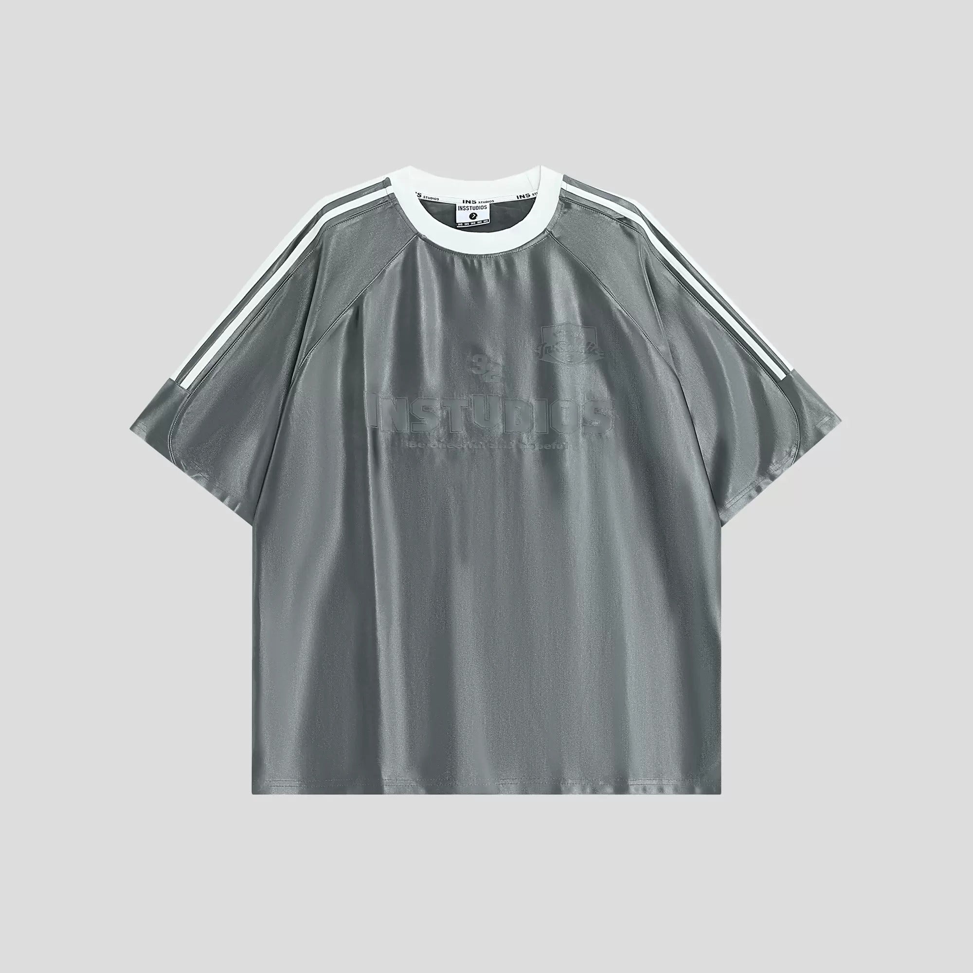 2Length Glossy Three-Bar Raglan Striped T-Shirt MW9116