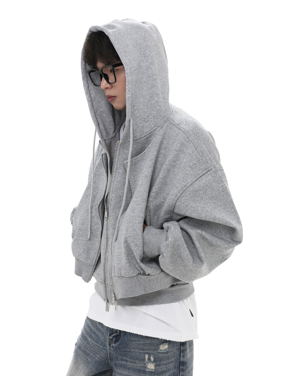 Fake Layered Design Wide Short Zip Hooded Parka GB7005