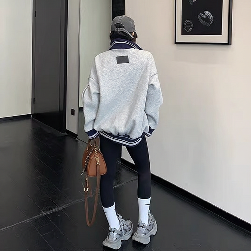 Zipper Accent Stand Collar Sweat Jacket OS2083