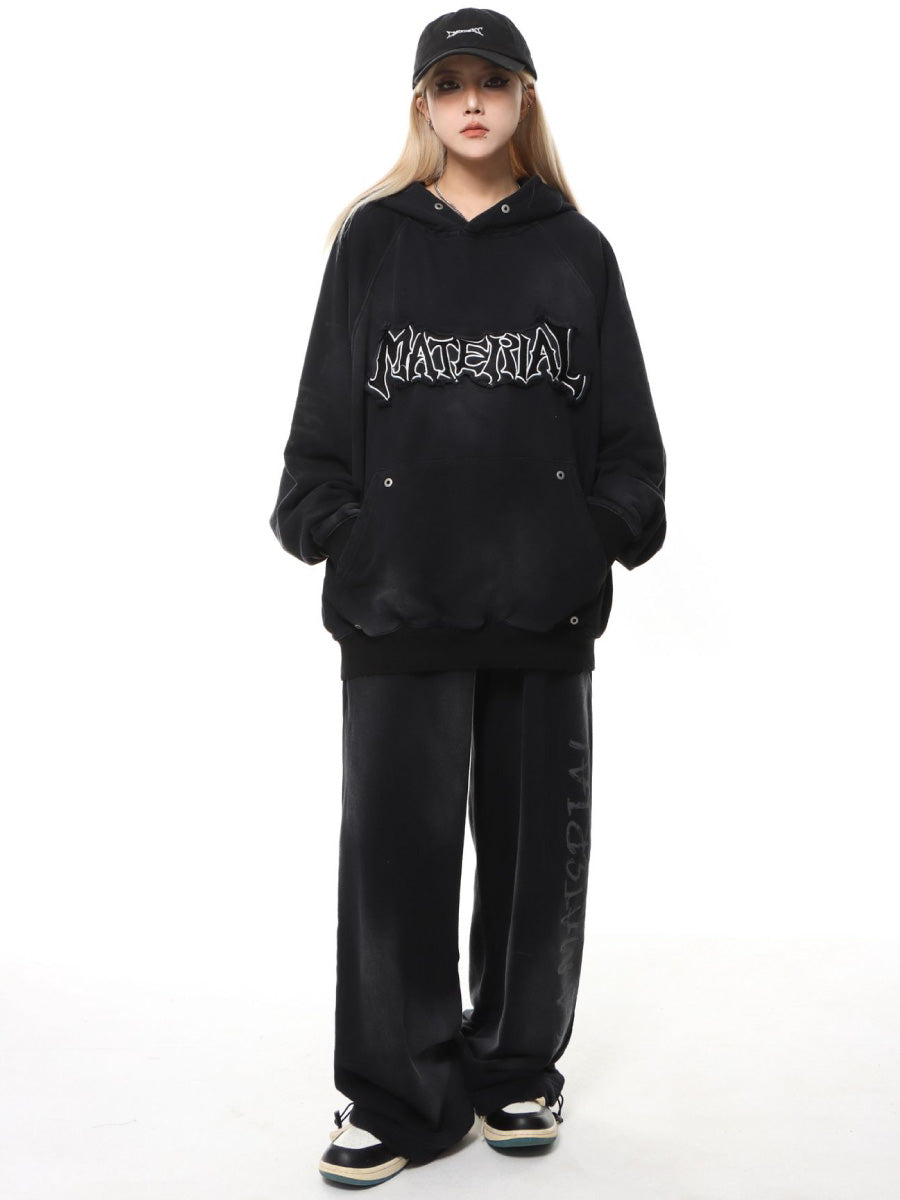 Stitch Letter Distressed Embroidery Oversize Hoodie HG7195