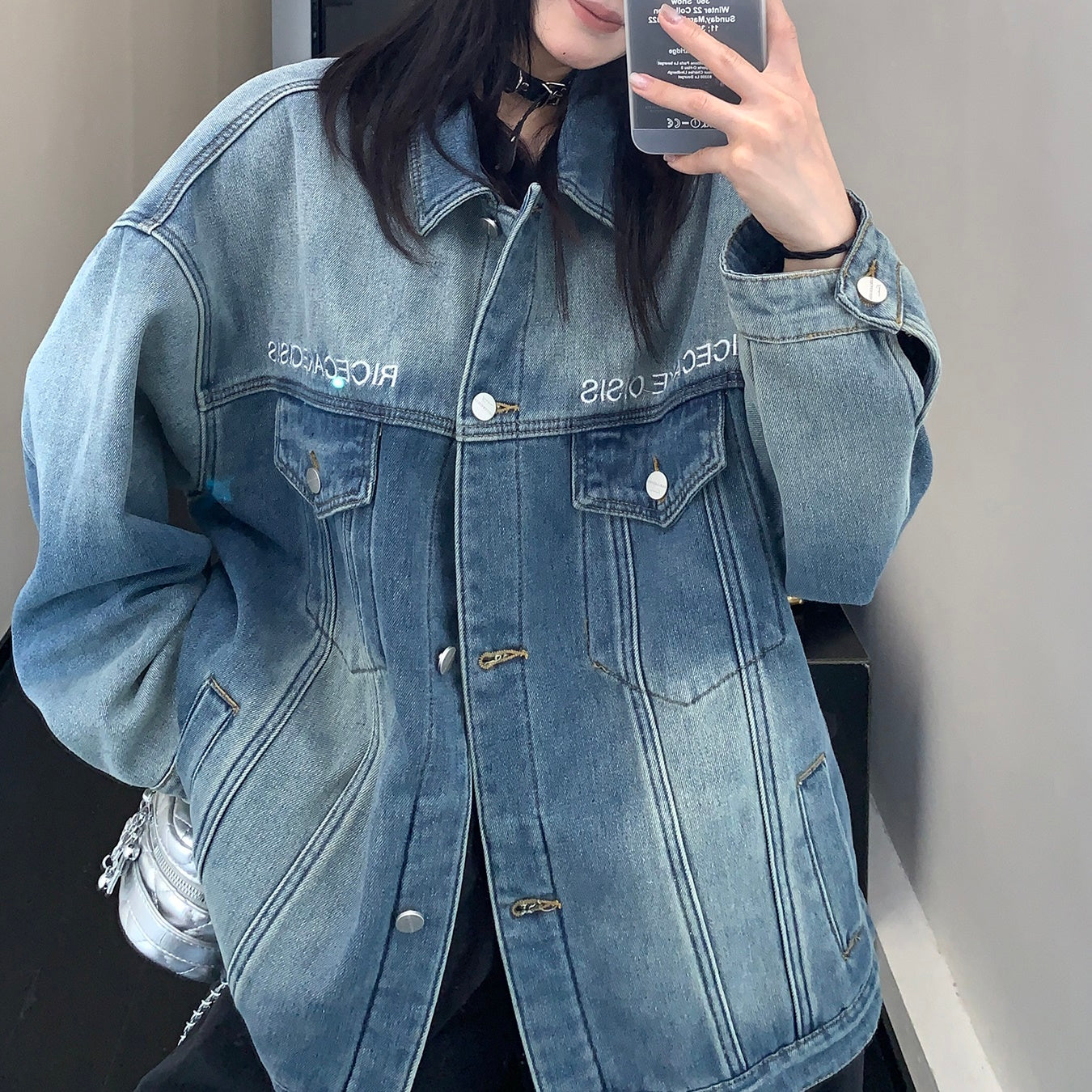 Embroidered Wash Loose Denim Jacket MW9513