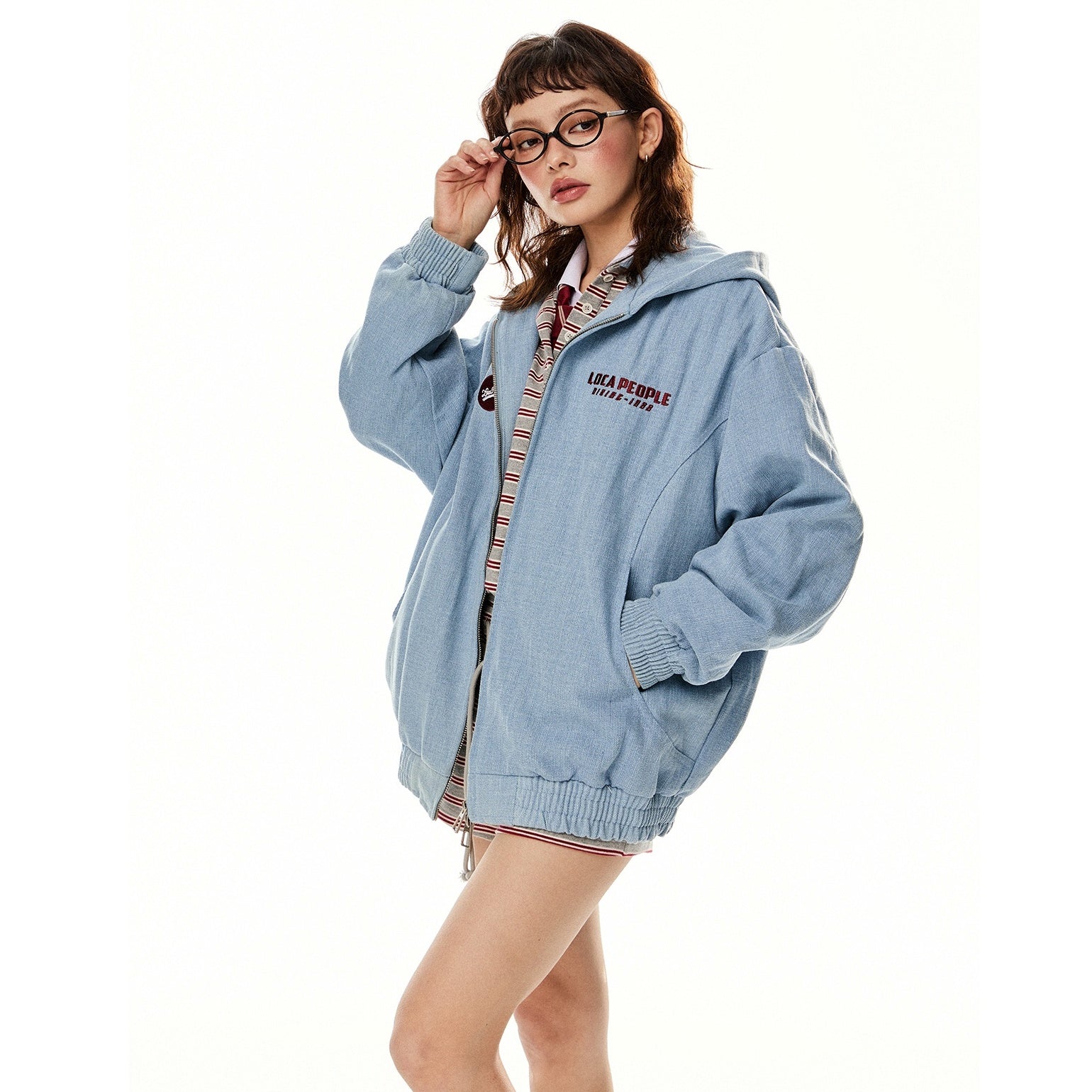 Embroidered Denim Hooded Jacket EZ242