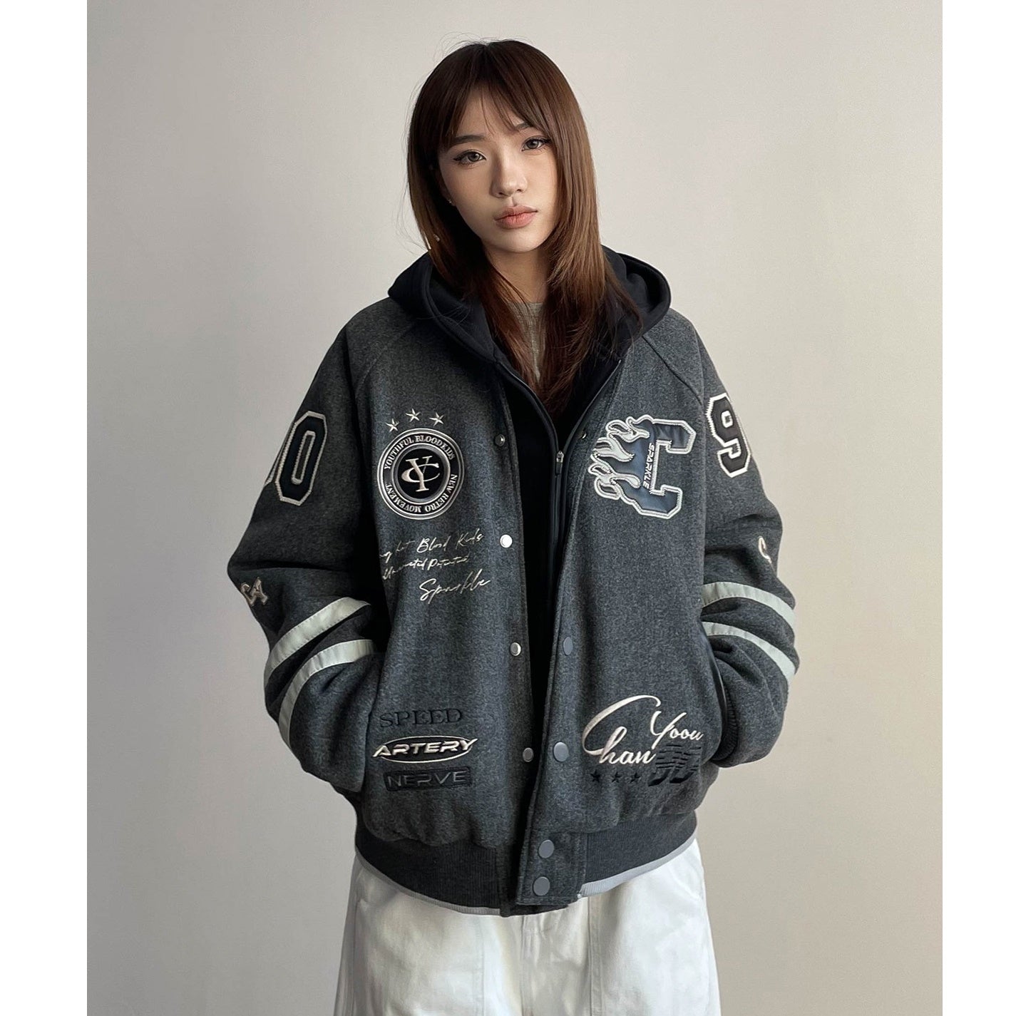 College Style Hooded Stadium Jacket MW9739