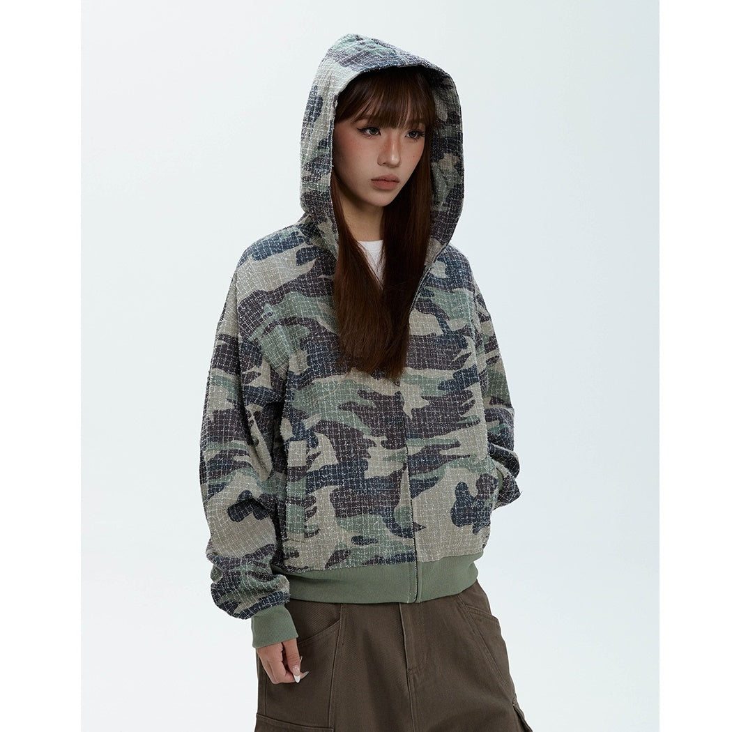 Camouflage Zipper Hooded Sweat Parka MW9409