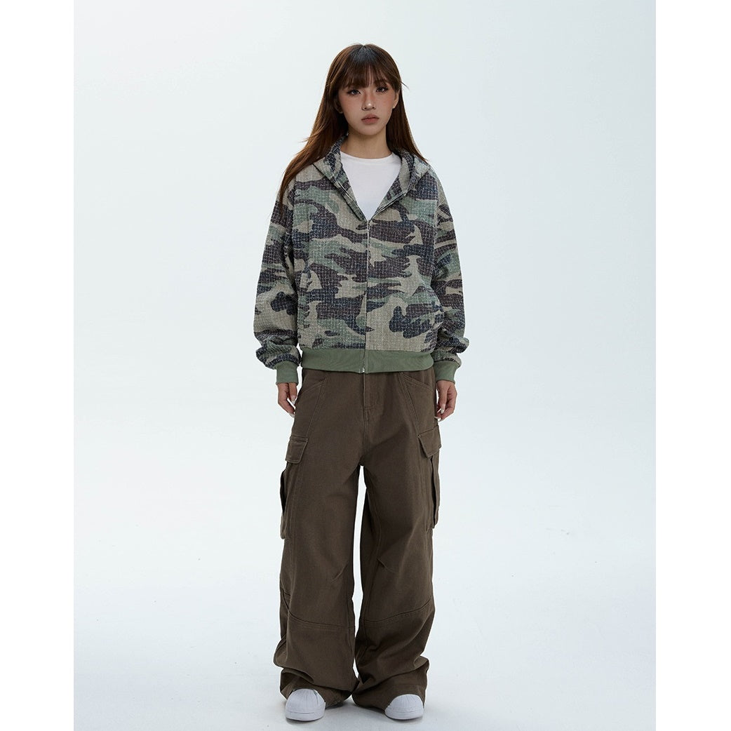 Camouflage Zipper Hooded Sweat Parka MW9409