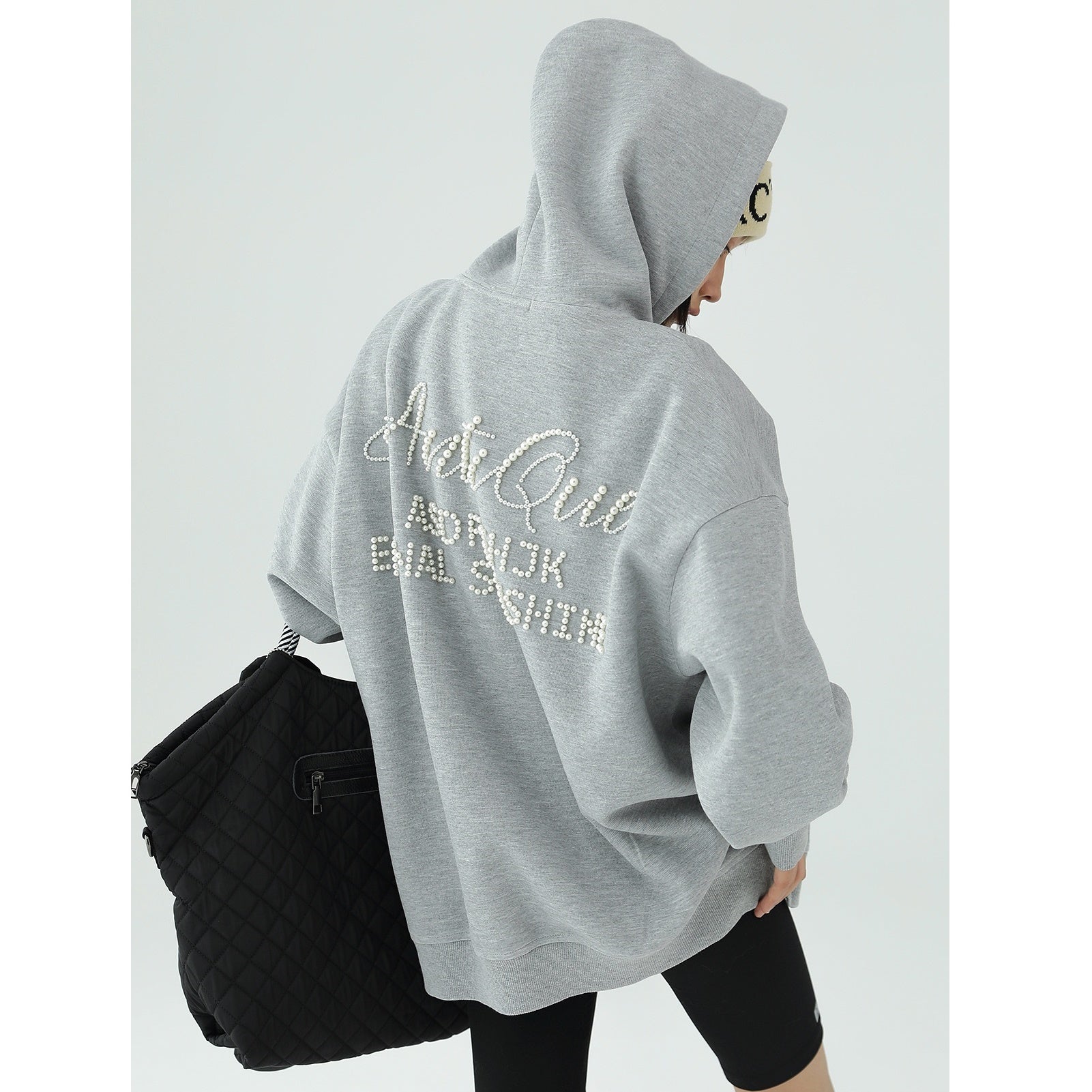 Three-dimensional Pearl Letter Hoodie AC7086