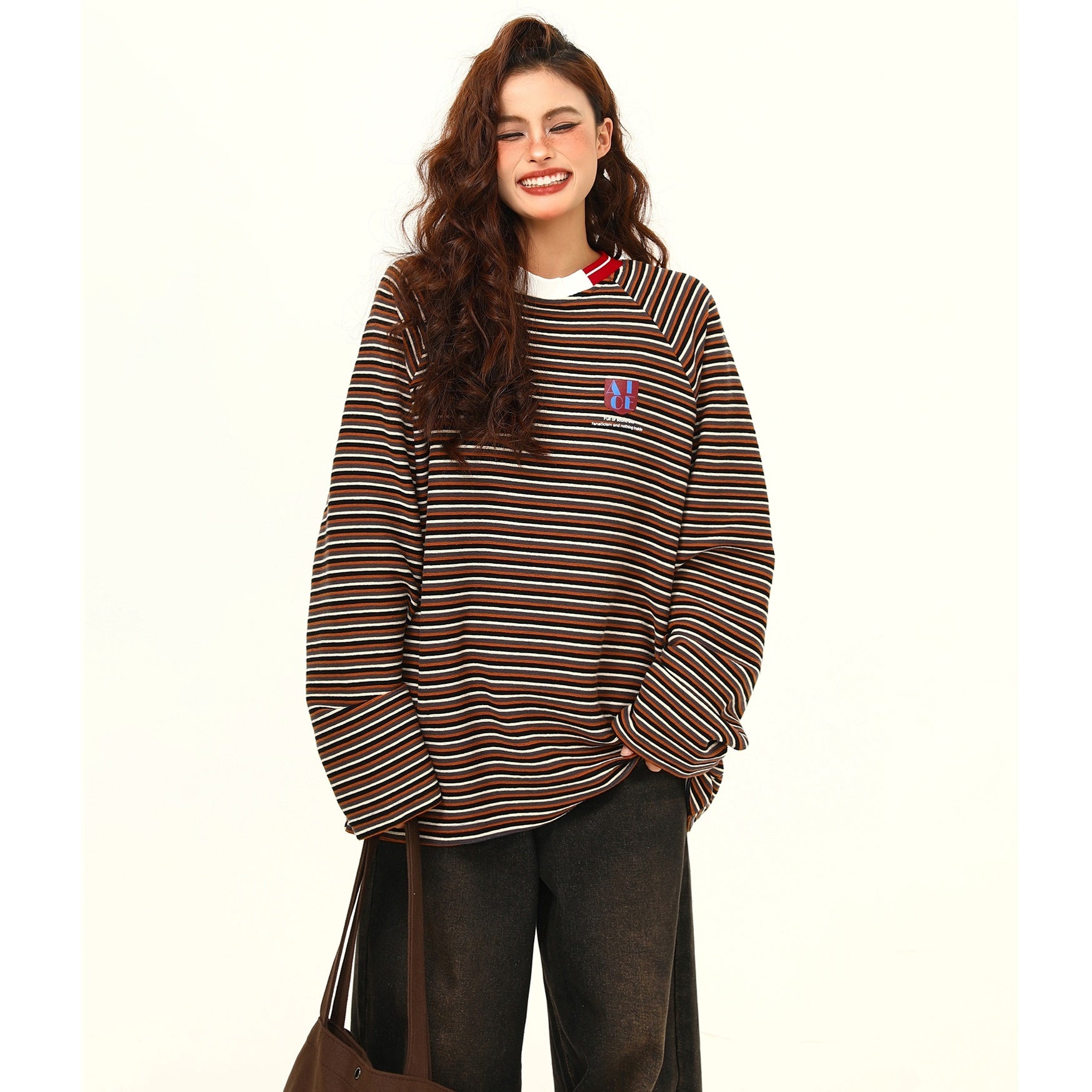 Retro Contrast Border Long Sleeve T-shirt MW9382