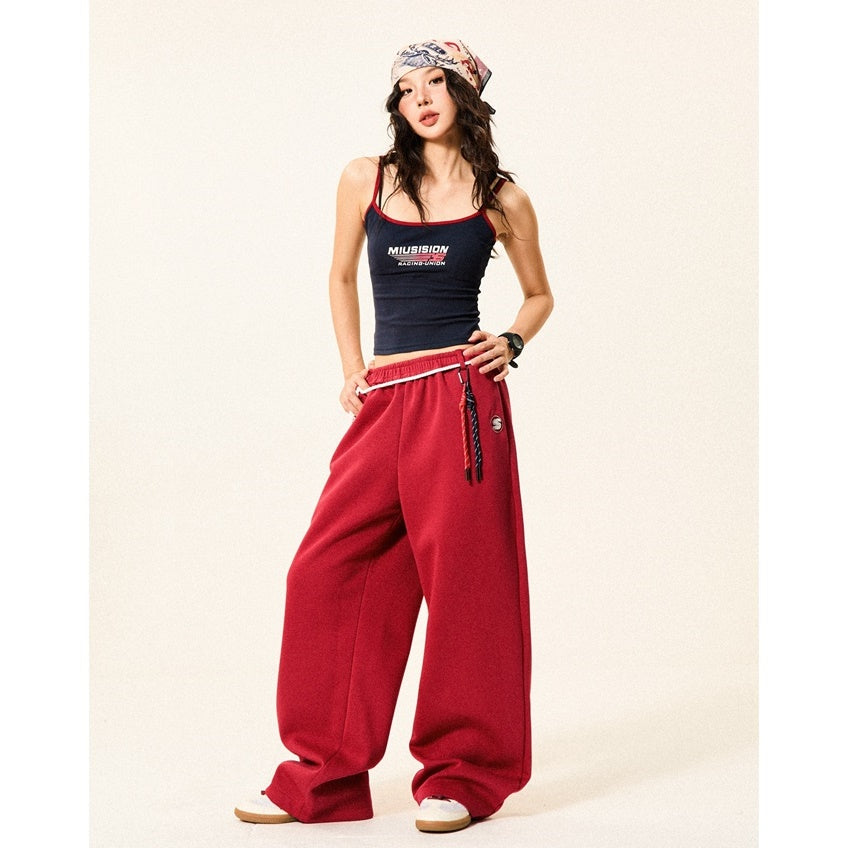 Braided Rope Loose Straight Sweatpants YS014