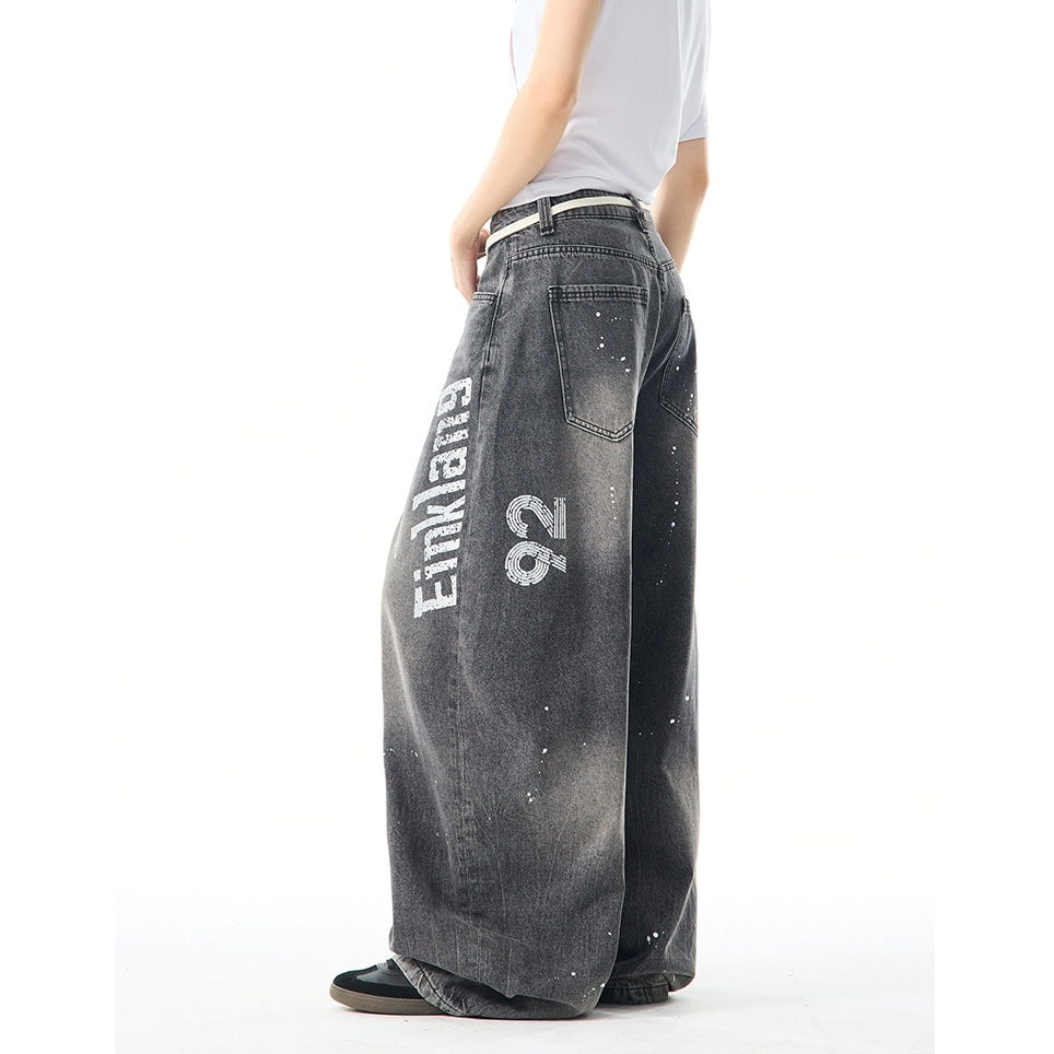 Wash Ink Splash Loose Barrel Leg Jeans MW9959