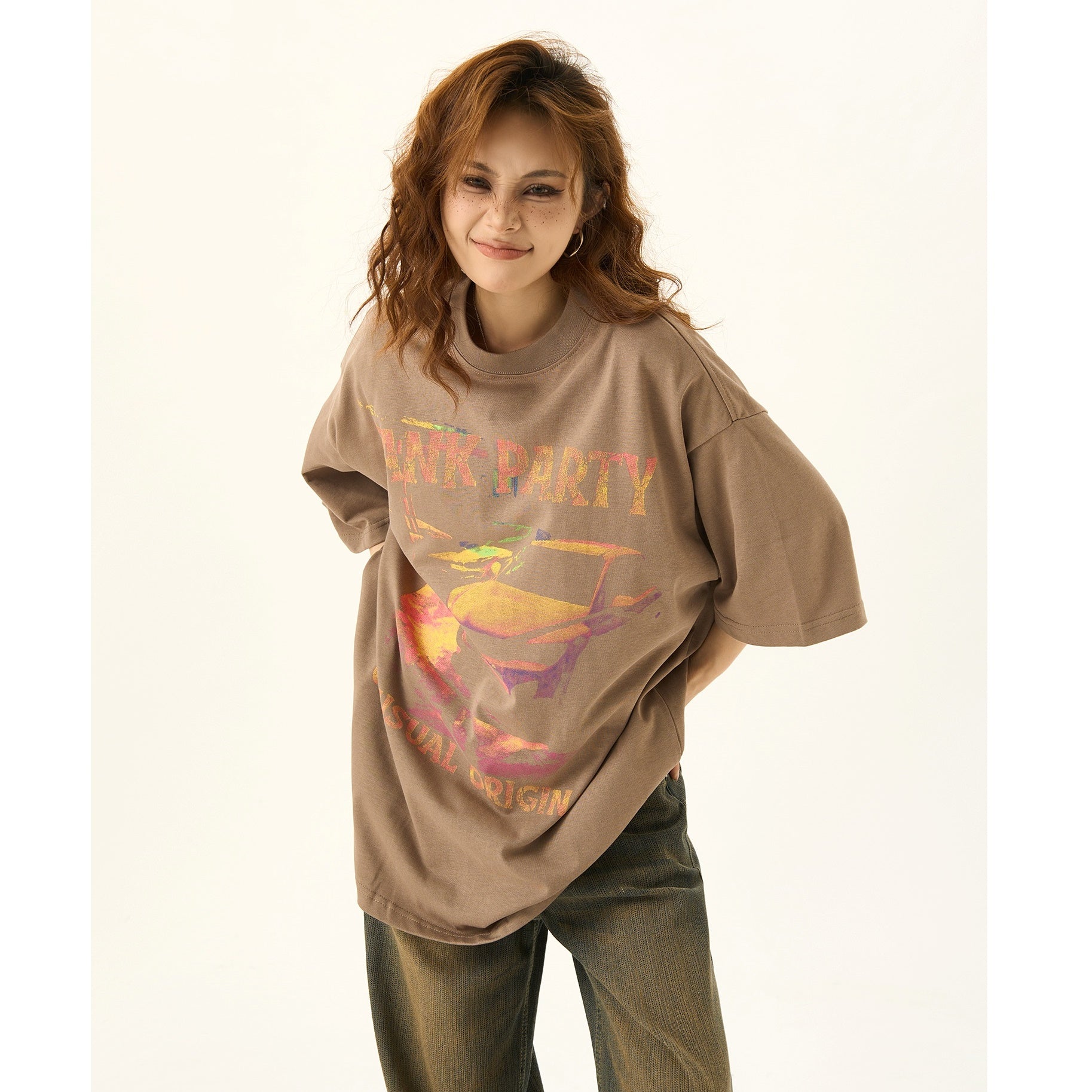 Washed Abstract Print Oversize T-shirt HG7078