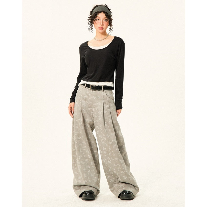 Jacquard Casual Tuck Buggy Pants MW9433