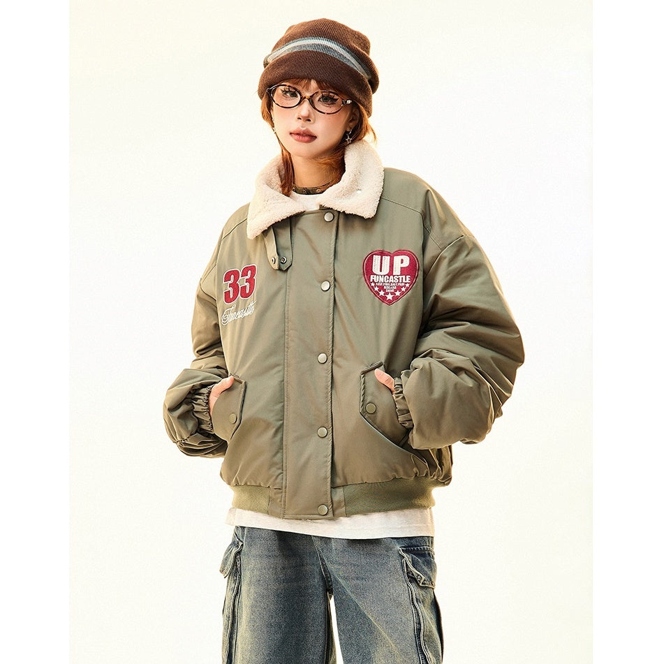 Boa Lapel Appliqué Patch Padded Jacket MW9704