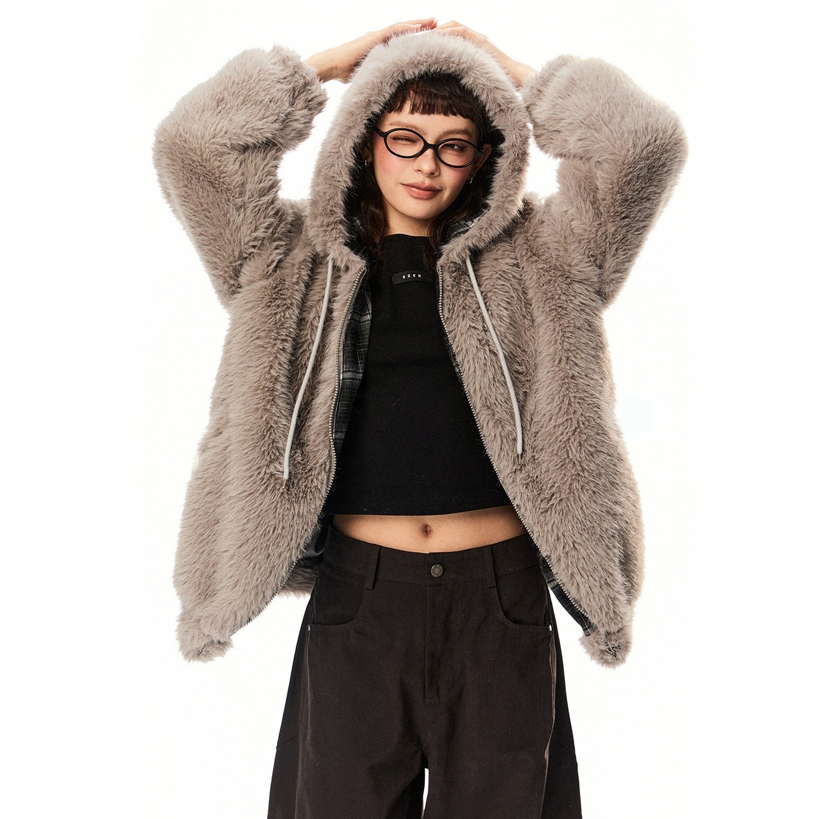 Plush Fake Fur Hooded Jacket EZ230