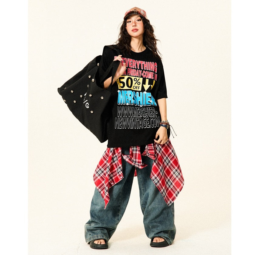 Colorful Letter Loose Pop T-Shirt YS7013