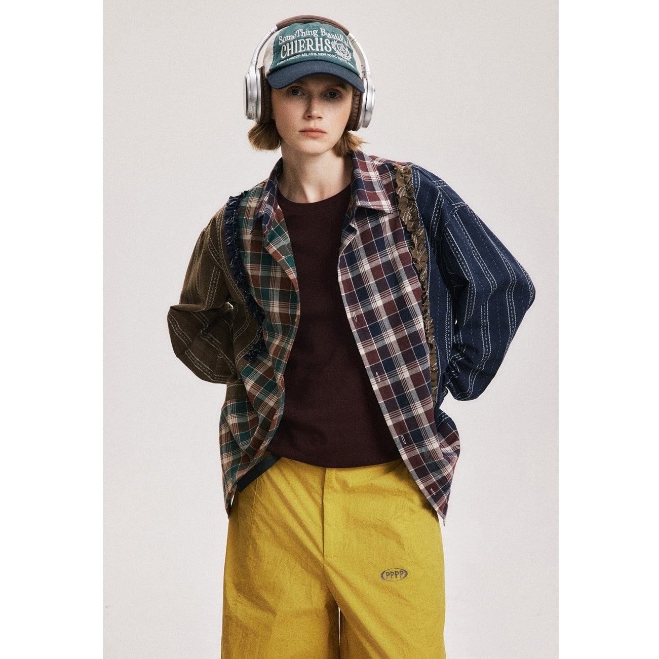 Patchwork Checked Frill Shirt SP7009