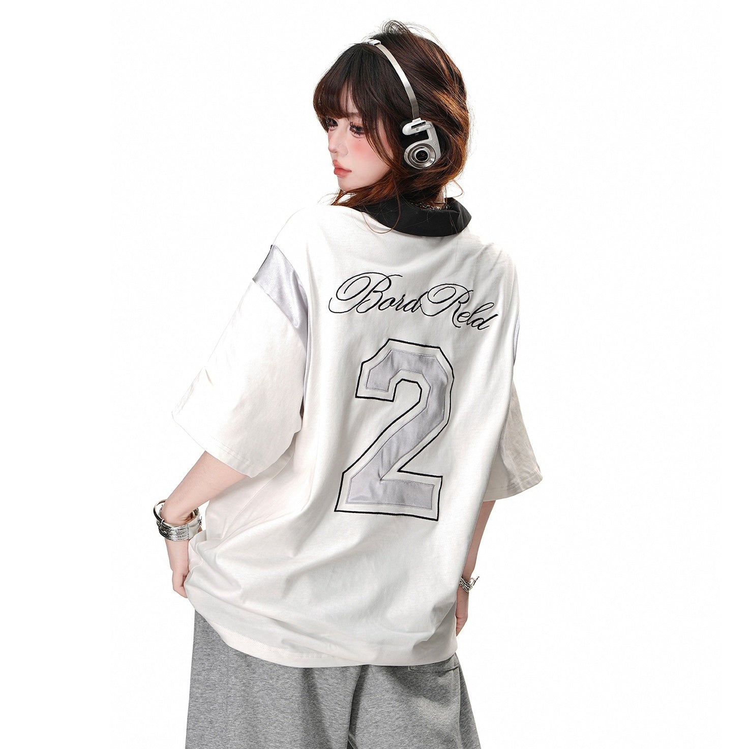 Bicolor Polo Collar Loose T-shirt KK2050