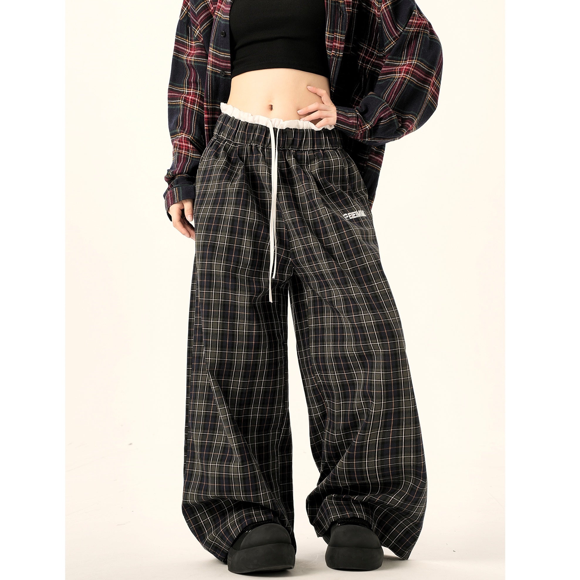 Retro Plaid Wide-leg Pants MW9378