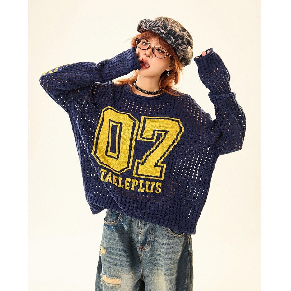 Cut-out Crew Neck Number Sweater MW9520