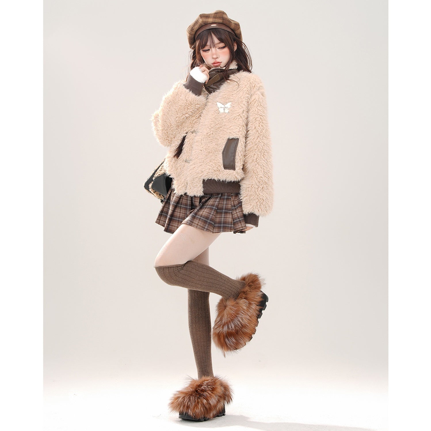 High Neck Boa Fur Short Blouson KK2021